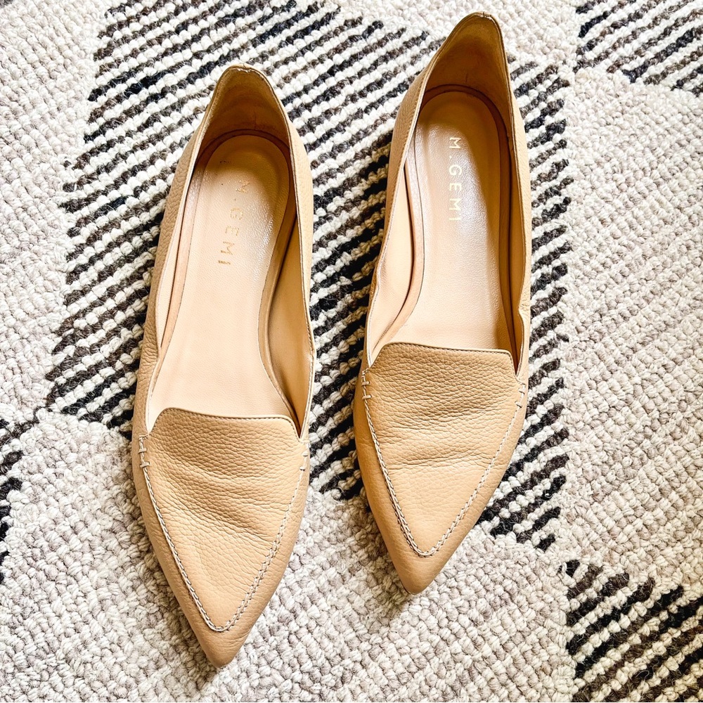 M. Gemi Stellato Sacchetto Pointed Toe Loafer Leather Flats Camel Size 7